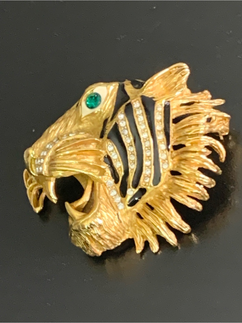 VINTAGE ERWIN PEARL RHINESTONE ENAMEL TIGER BROOCH - Picture 2 of 14